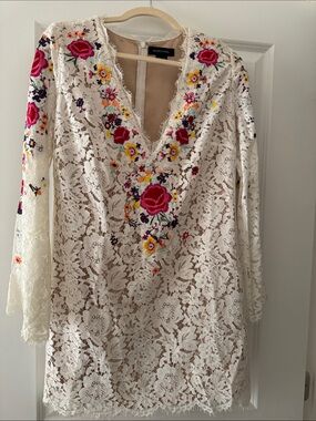 Marciano White Lace Tunic with Bright Floral Embroidery